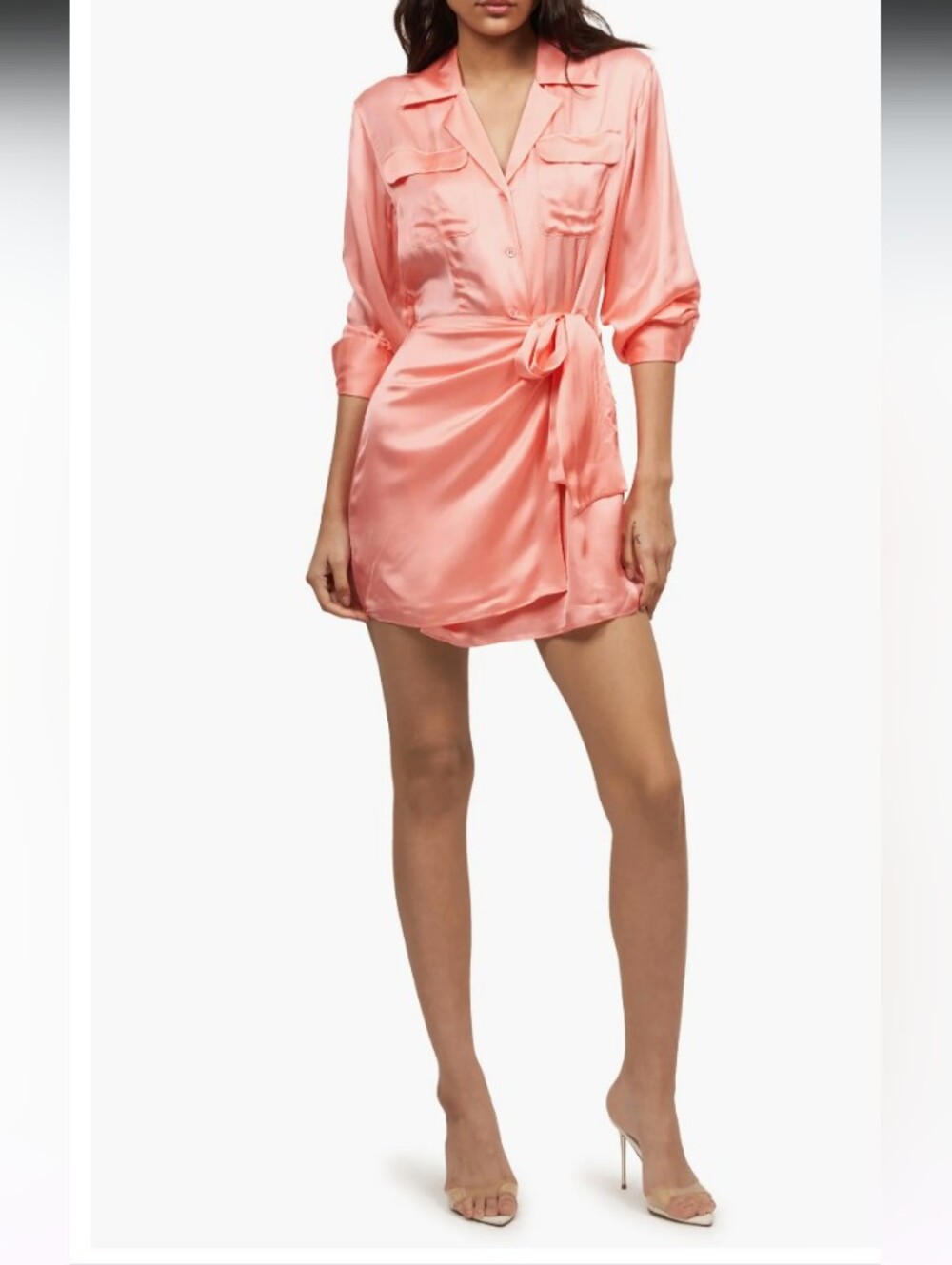 Equipment Fatima Tie Waist Long Sleeve Satin Mini Dress